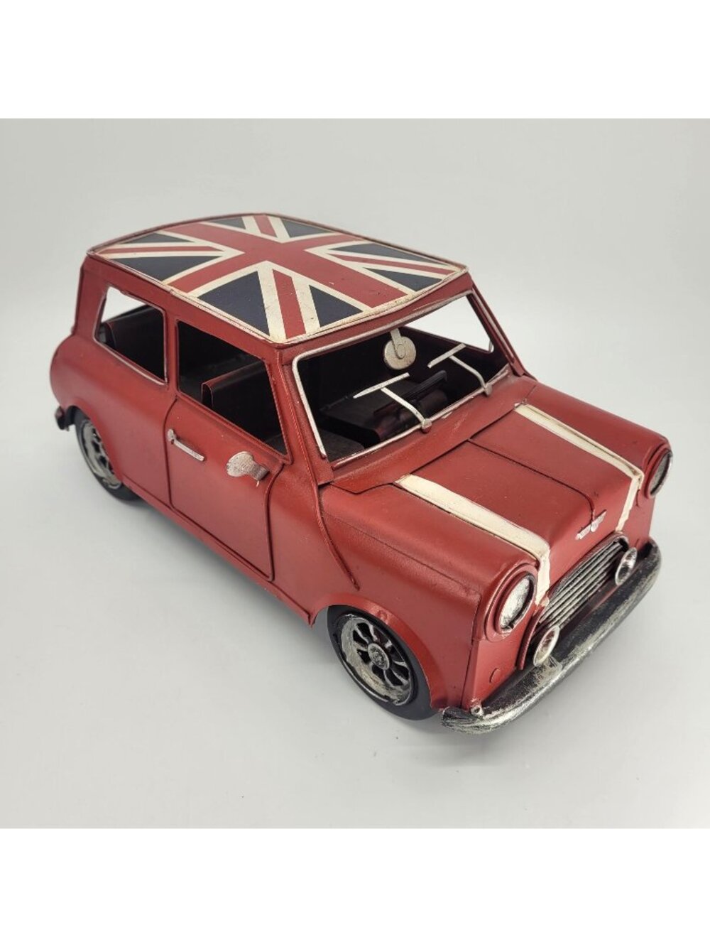 Tin 1960s Mini Cooper Red Union Jack British Retro 11" Car Decor